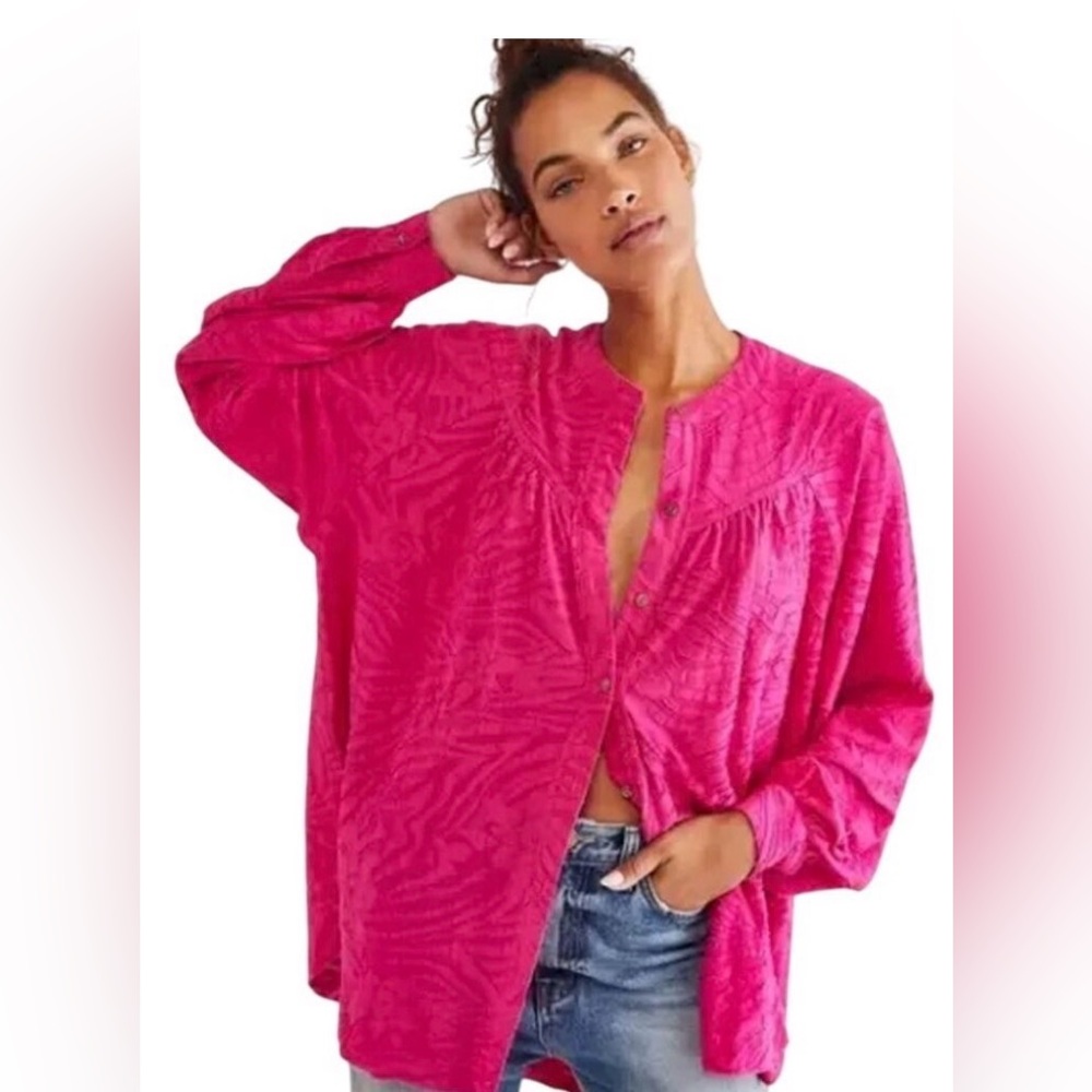 Free People Hot Pink Can’t Stop Dreaming Boho Lounge Western Shirt | XS